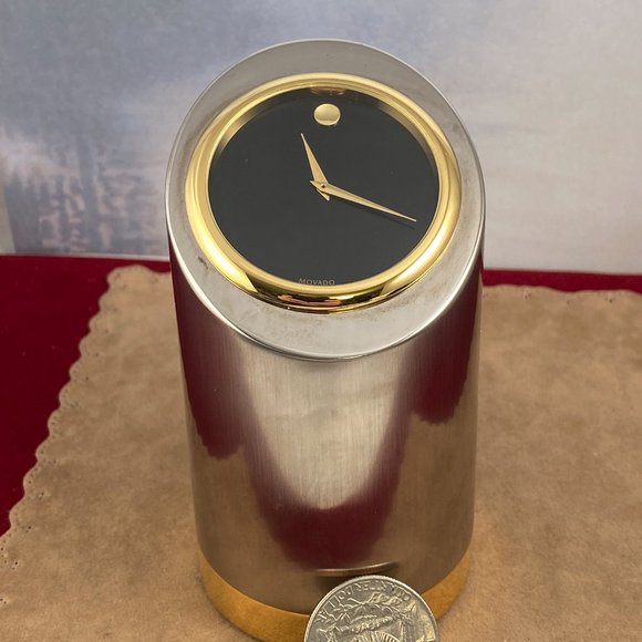 Movado Office Movado Desk Tower Clock 4 Inches Tall 2 Inches Wide 2 Tone Gold And Silver